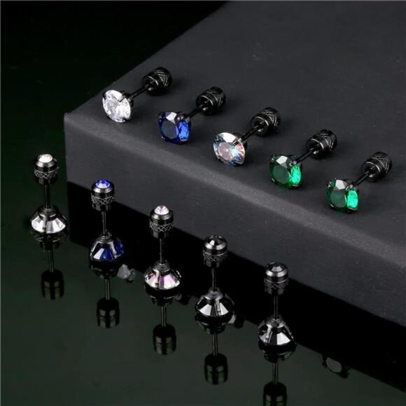5 Pairs Titanium Screw Back Surgical Stainless Steel Stud Earrings for Men - Picture 5 of 6